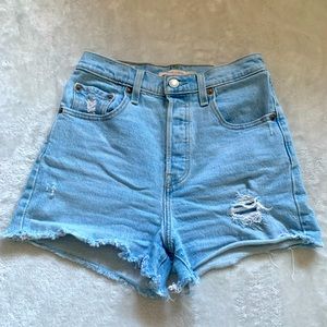 Rib cage high waisted shorts light blue